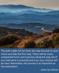"The path might not be clear, but stay focused on your vision and take the first step. The journey is as important as the destination." ~ Jesse Lyn Stoner