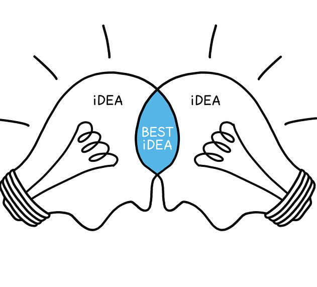 Best Idea light bulbs concept hand drawn with black marker on white. Teamwork makes the best ideas.